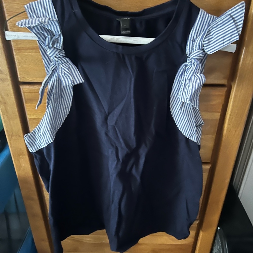 Navy Blue Sleeveless Top with Striped Accents